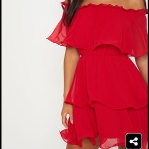 Red chiffon ruffle off the shoulder dress size 4